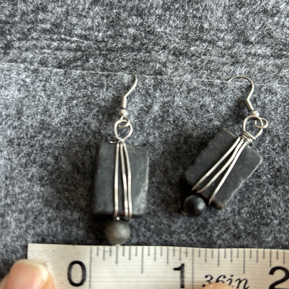 Darkened Antique Finish Rectangular Slate Earring… - image 5